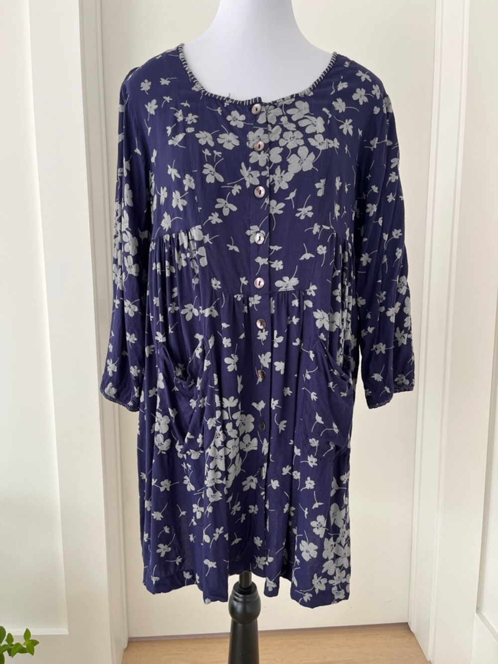 APRIL CORNELL Tunic or Mini Dress Button Front Empire Waist Pockets Cottagecore